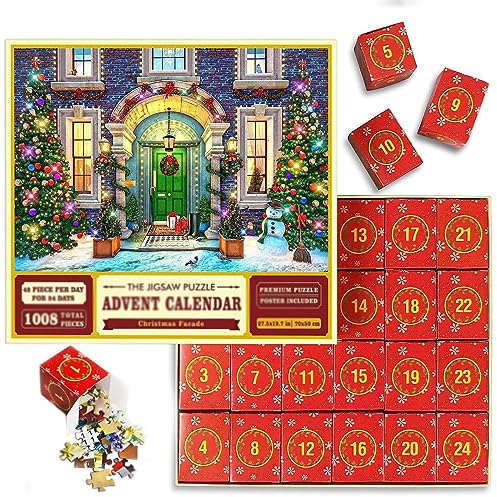 Advent Calendar 2023 Christmas Jigsaw Puzzles Advent Calendar 1008 Pieces 24 Days Christmas Countdown Calendar Jigsaw Puzzle Game，for Adults Women Men Kids Gift