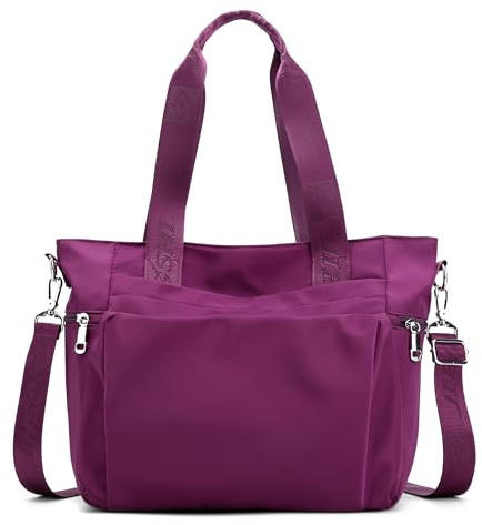 DEEVORCA Borsa A Spalla Multitasche Da Donna – Borsa Shopper In Nylon Impermeabile Con Tracolla Regolabile E Removibile, Con Più Scomparti, Ideale Lavoro, Viaggi E Shopping (Viola Elegante,L)