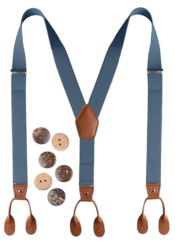 Mcvotcot Suspenders for Men Button End Adjustable Y-Back Elastic 47 Inches Dusty Blue