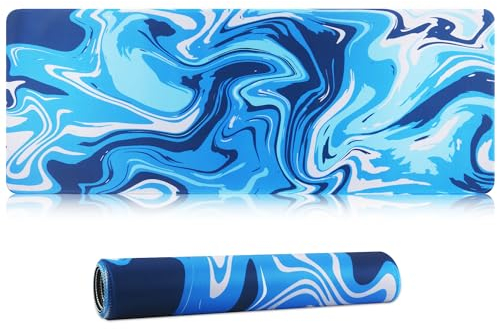 HoYiXi Gaming Tapis de Souris Extra Large Mouse Mat d'ordinateur Pad de Bureau Surface Lisse et Base en Caoutchouc Anti-dérapant Soft Cloth XXL Mouse Pad 800 x 300 x 3 MM, blue