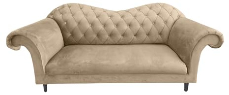 Ares Meble Vera Chesterfield Sofa - 3 Sitzer 200x90 cm - Eleganz Couch - Samt Glamour - Luxury Relaxsofa - Beine Schwarz - Beige