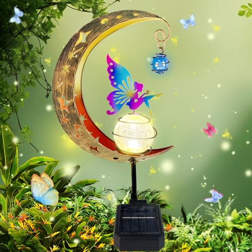 VEEKAY La Lampada Solare per Esterni,Luci Solari da Giardino Decorative,Luci Decorative per Esterni con Sfera di Vetro a Led Luce,Impermeabili,Luna Luci Decorative da Esterno Solari per Vialetto