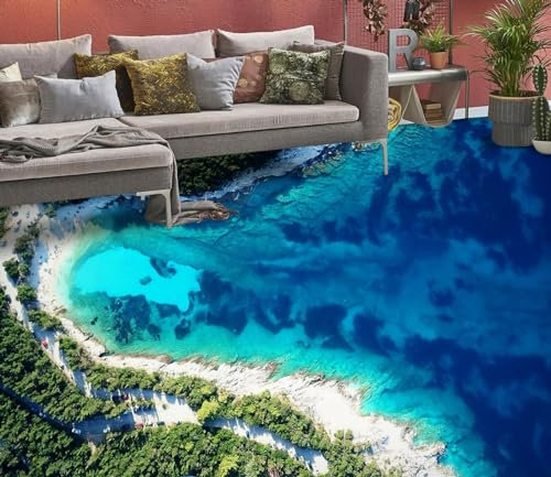 Benutzerdefinierte Selbstklebende Boden Wandtapete 3D Blauer See, 150 * 105cm Bodenfliesen Aufkleber Wohnzimmer Studie Pvc Wasserdicht Tragen 3D Bodenbelag Tapete