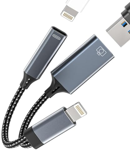Lightning auf USB Adapter für iPhone(2 in 1)und Laden Buchse OTG 3.0 Kabel Stick Klinke Digital Kamera Anschluss Handy Tastatur Kartenleser Splitter Übertragungskabel für Apple MFI Certified für iPad