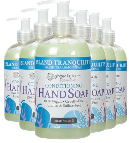 Ginger Lily Farms Botanicals Conditioning Liquid Hand Soap, Island Tranquility, 100% Vegan & Cruelty-Free, Green Tea Lemongrass Scent, 12 Fl Oz (Pack of 6)