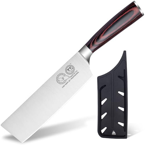 XYJ Coltello da cucina giapponese, coltello Nakiri da 7 pollici, carne taglierina, acciaio inossidabile, coltello da cucina professionale, coltello da cucina per verdure con copertura