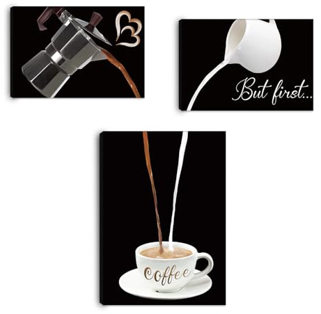 HPNIUB Kaffee Leinwandbild Set Holzrahmen Kuche Wohnzimmer Wanddeko