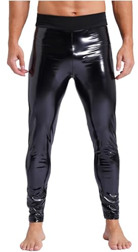 Freebily Herren Latex Leder Leggings Glanz Lackleder Hose Skinny Lack Optik Strumpfhose Meggings Sport Punk Party Clubwear