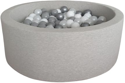 Monio for Kids Runder Trockener Bällebad für Babys & Kinder Bällepool mit 200 Bällen Hellgrau 30x90 cm Baumwollstrickware Waschbarer Bezug Kinderzimmer