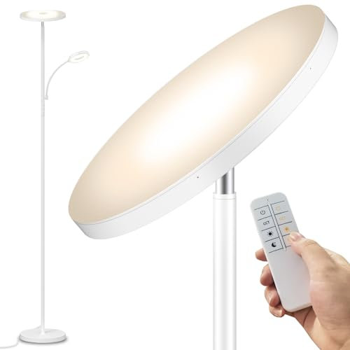 marctronic Weiß LED Stehlampe Deckenfluter Dimmbar, 42W 4200LM Superhelle Wohnzimmer Stehlampe mit Leselampe, 175CM Hohe Moderne Standleuchte mit Fernbedienung & Touch Steuerung für Schlafzimmer BüRo