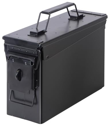 YSKMLOLP Ammo Can & Ammo Case Förvaringslåda, Metall Ammo Box, Brandskyddad/Vattentät/Lufttät/Används för Förvaring av 30 & 50 Cal Ammunition (Svart, 280 * 96 * 180mm)