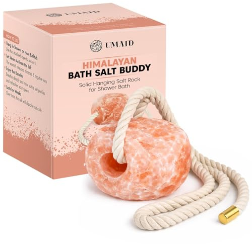 UMAID Himalayan Pink Salt Rock for Shower & Bath – Salt Buddy™ 2 lb Hanging Mineral Stone for Spa-Inspired Relaxation, Self-Care & Bath Soaks, Unique Wellness & Home Spa Gifts for Men & Women