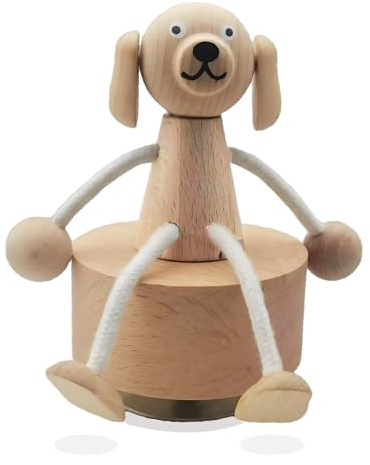 Dog Music Box Gift for Daughter Son, Funny Wooden Puppy Figurine with Rope Flexible Posture, Anniversary Birthday Gifts for Dog Lovers Sister Mom Dad, Wind Up Music Box Play You Are My Sunshine