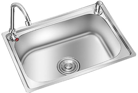 t/Lavello da cucina in acciaio inox da incasso, per uso commerciale, lavabo singolo, senza spazio, con raccordi di scarico, per casa, bar, piccoli ristoranti (53 x 38 cm)