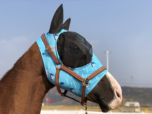 TGW Riding Super Fit Pferdefliegenmaske Pferde Fliegenmaske Horse Fly Mask (Sky Blue, L)
