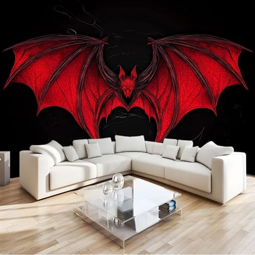 3D Fototapete Gothic Fantasy Fledermaus, 350 x 256 cm Vliestapete Wandbild Fototapeten, Vlies Tapeten Wandtapete Schlafzimmer, Wohnzimmer, TV Hintergrund Wand Moderne Wanddeko, Schwarz