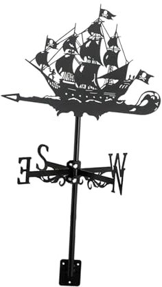 Gcljlmy Indicador de dirección del viento, veleta de fácil instalación, decoración negra, diseño de barco pirata para porche, granja, cenador, gallinero, etc