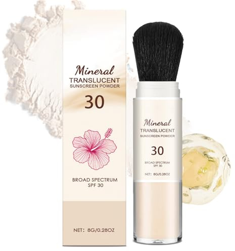 Mineral Sunscreen Powder for Face & Scalp,Translucent Zinc Sunscreen Over Makeup, Oil Control & Sun Protection,SPF 30 Face Suncream,Matte SPF Powder with Built-In Brush