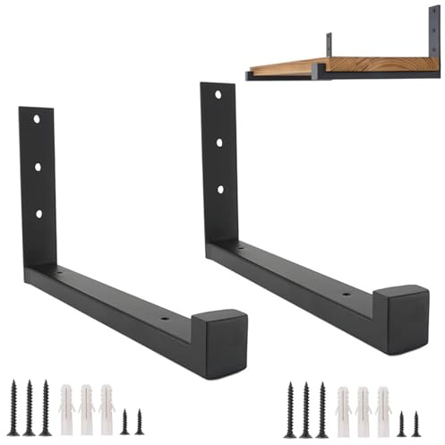 HDEYRSX 2 Stück Schwebende Regalhalterung Regalträger Metall Regalwinkel mit Lippe,Schwerlastwinkel Wandregal Halterung für Lagerregal Bücherregal,mit Schrauben,Schwarz (30cm)