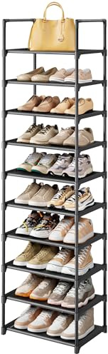 Kitsure Shoe Rack - 10-Tier Shoe Storage with Detachable Fabric Shelves & Metal Frame, Tall Shoes Rack for Closet, Entrance, Living Room, 174.0cm x 43.0cm x 30.0cm, Black