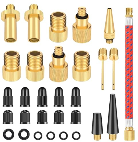 Romon Fahrradventil Adapter Set, Alle Ventiladapter Fahrrad Ventil Adapter mit Dichtring SV AV DV für Fahrradpumpe, Ballnadel, Kompressor 30er