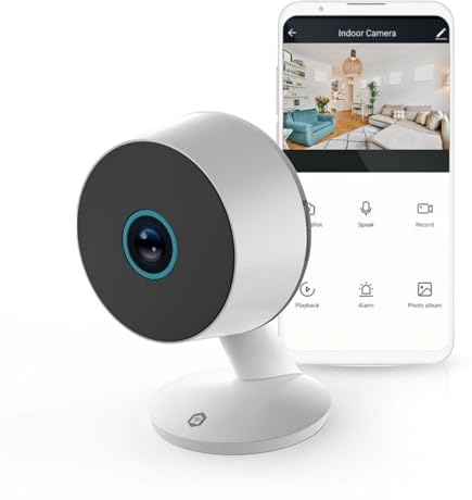 NEDIS Smart Wi-Fi inomhuskamera, 3 MP Full HD 1296p, rörelsedetektion, 10 m nattvision, mänsklig detektion och anpassade zoner, 2-vägs ljud, MicroSD eller molnförvaring, integritetsläge – vit
