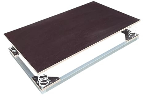 Holzdesign Emsland Federbrett, Aluminium-Wackelbrett mit Federn, Siebdruck-Platte, wasserfest für Hunde & Welpen, Braun, 130mm Höhe, 100x60cm, bis 80kg Belastung - OUTDOOR
