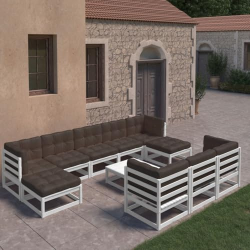 QJBSAVVA 11-TLG. Balkonmöbel Lounge Set Weiß Massivholz 70 x 70 cm Mit Kissen Gartenmöbel Set Für Garten Terrasse Balkon Kleiner Balkon Modernes Design