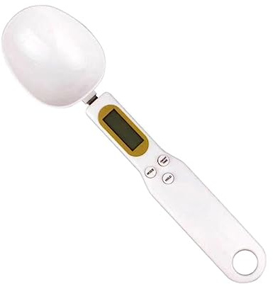 Báscula De Cuchara Cocina Peso Digital Electrónica 500g/0,1g Pantalla LCD Balanza Medidora Herramienta MedicióN Precisa(White - battery)