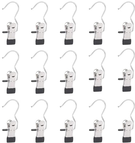 15pcs Metal Laundry Pegs, Single Clip Hangers, Single Trouser Hanger with Clips, No-slip Metal Clip Hooks Hanger for Towels, Socks (15)