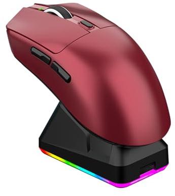 VBESTLIFE Kabellose Gaming-Maus mit 3 Modi und RGB-Ladestation, Leichte Ergonomische Bluetooth-Gaming-Maus, 7 Tasten, für Laptop-PC (Rot)