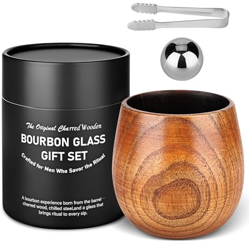 flaxarne Vaso de Whisky de Madera Carbonizada 283.5g,Taza de Bourbon Vintage para Hombres,Regalo Único de Cumpleaños para Él Marido Papá Hermano