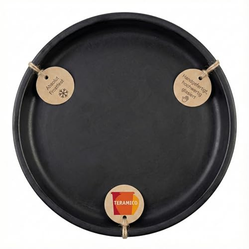 Teramico Soucoupe pour plantes en céramique émaillée - Résistant au gel et à l'hiver - Également comme abreuvoir pour oiseaux - Forme élégante (anthracite, 30 cm)
