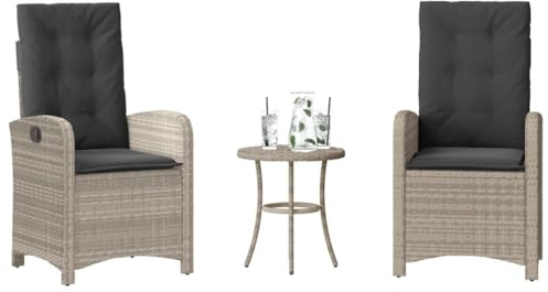 Versear Balkonmöbel 2 Personen Poly Rattan Sitzgruppe Gartenmöbel Set mit Tisch Gartensessel Hochlehner mit Fußteil Rattan Stuhl Verstellbare Lehne Sessel Gartenstuhl-Hellgrau-Typ 1