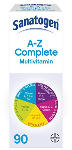 Sanatogen A-Z Complete Multivitamin Tablets for Men and for Women, Contains Vitamin D, Vitamin C, Iron, Calcium Supplement, 1 Pack of 90 Tablets - 3 Months Supply