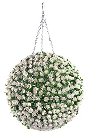 Best Artificial 38cm White Ivory Rose Flower Ball