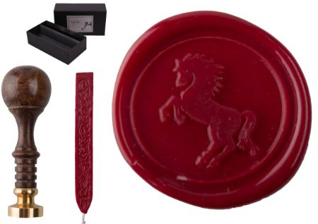 Siegelstempel Set Sigillum Gravur Pferd + 1 Stange Siegelwachs im Geschenkkarton