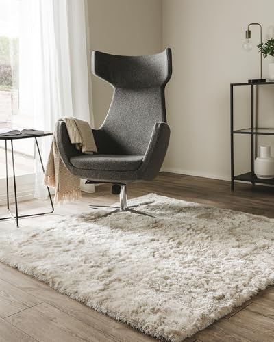 benuta Nest Alfombra Salon de Pelo Largo Whisper - Beige 150x150 cm - Suave y Acogedora para Dormitorio y Sala de Estar - Fácil de Limpiar - Apta para Suelos radiantes
