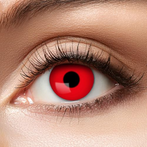 Zoelibat farbige Kontaktlinsen rot ohne Stärke, Devil, 1 Paar Linsen für 3 Monate, weiche Monatslinsen für Halloween, Karneval und Fasching