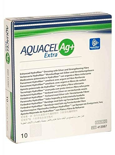 Aquacel AG+ Extra Silver Hydrofiber Wound Dressings 10cm x 10cm x10 4''x4'' 413567