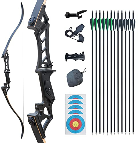 Tongtu 57 Recurvebogen Pfeil und Bogen Set für Erwachsene Rechte Hand 30-60LBS Jagd Longbow set für Die Jagdpraxis Outdoor-Sportarten