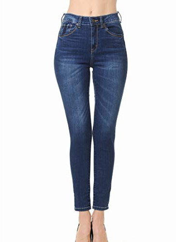 Little Vintage Girls Wax Women's Jeans Butt I Love You Push-Up High Rise Ankle Length Skinny Whiskers 1 Button 26 Inseam - Blue - 7