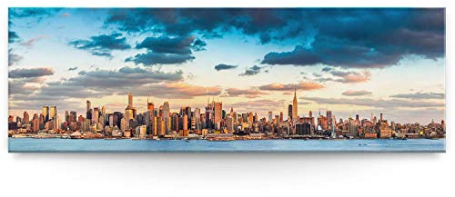 Wandbild Skyline Panorama von New York - 150cm x 50cm Leinwand auf Fertigrahmen + Aufhänger