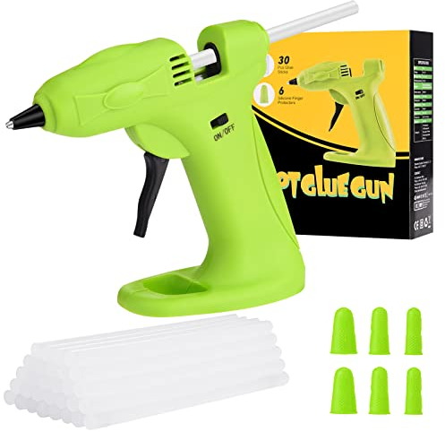 Heißklebepistole Akku Klebepistole Kabellos - Heissklebepistole Kabellos Mini mit 30 Klebesticks 7mm & 3 Silikon Fingerhülse für Schule DIY Kunst Kinder Kleine Handwerk Schnelle Reparaturen