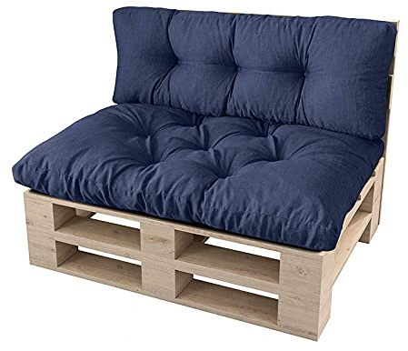 GKZJ Palettenkissen Auflage Set,Europaletten Palettenpolster Palettensofa Kissen mit Rückenkissen,für Indoor und Outdoor,Navy-120x80cm