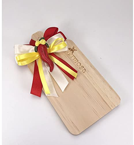 Tagliere legno 18x9 cm con corno cornetto con LIMONI bomboniera
