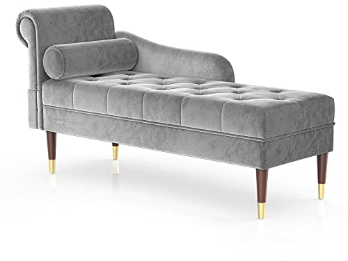 Vesgantti Velvet Chaiselongue, Indoor Lounge Sofa mit linker Armlehne und Lendenkissen, Recamiere für Wohnzimmer, Schlafzimmer und Büro, Samt Loungesessel 149.5 x 54 x 76CM