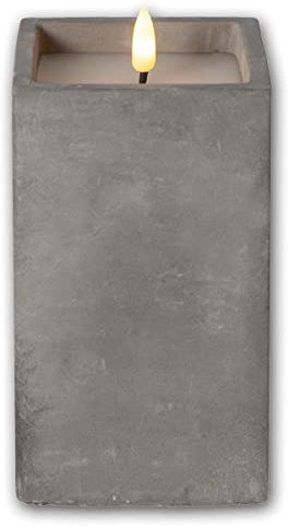 Star Trading LED Stumpenkerze Beton Quader mit Timer, 9x9x16,5cm, quadratisch, batteriebetrieben, Beton-Optik, Flackereffekt