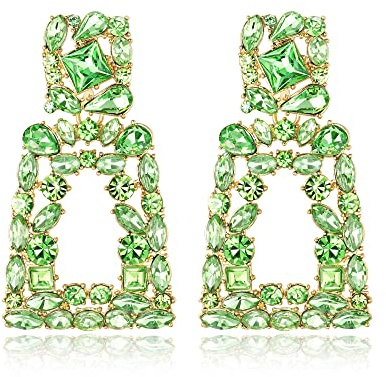 EVER FAITH Pendientes Mujer Cuadrados Grandes Bohemios de Goteo de Cristal Geométrico con Diseño Verde Claro Tono Dorado