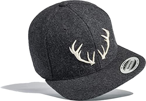 Baddery Flexfit Snapback Cap „Hirsch Geweih“ - 3D Stick (Dark Grey - Wool)